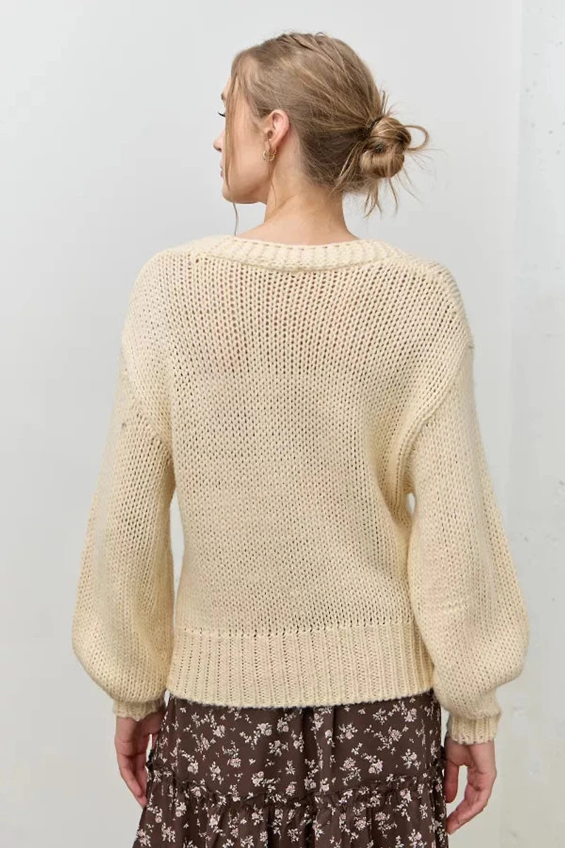 Cream Flower Knit Cardigan