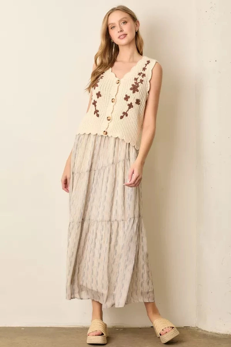 Cream Flower Knit Sweater Vest