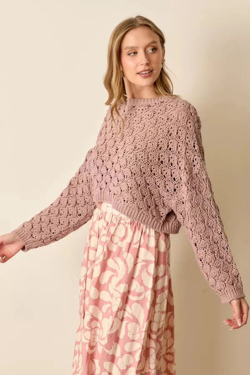 Mauve Pointelle Knit Sweater