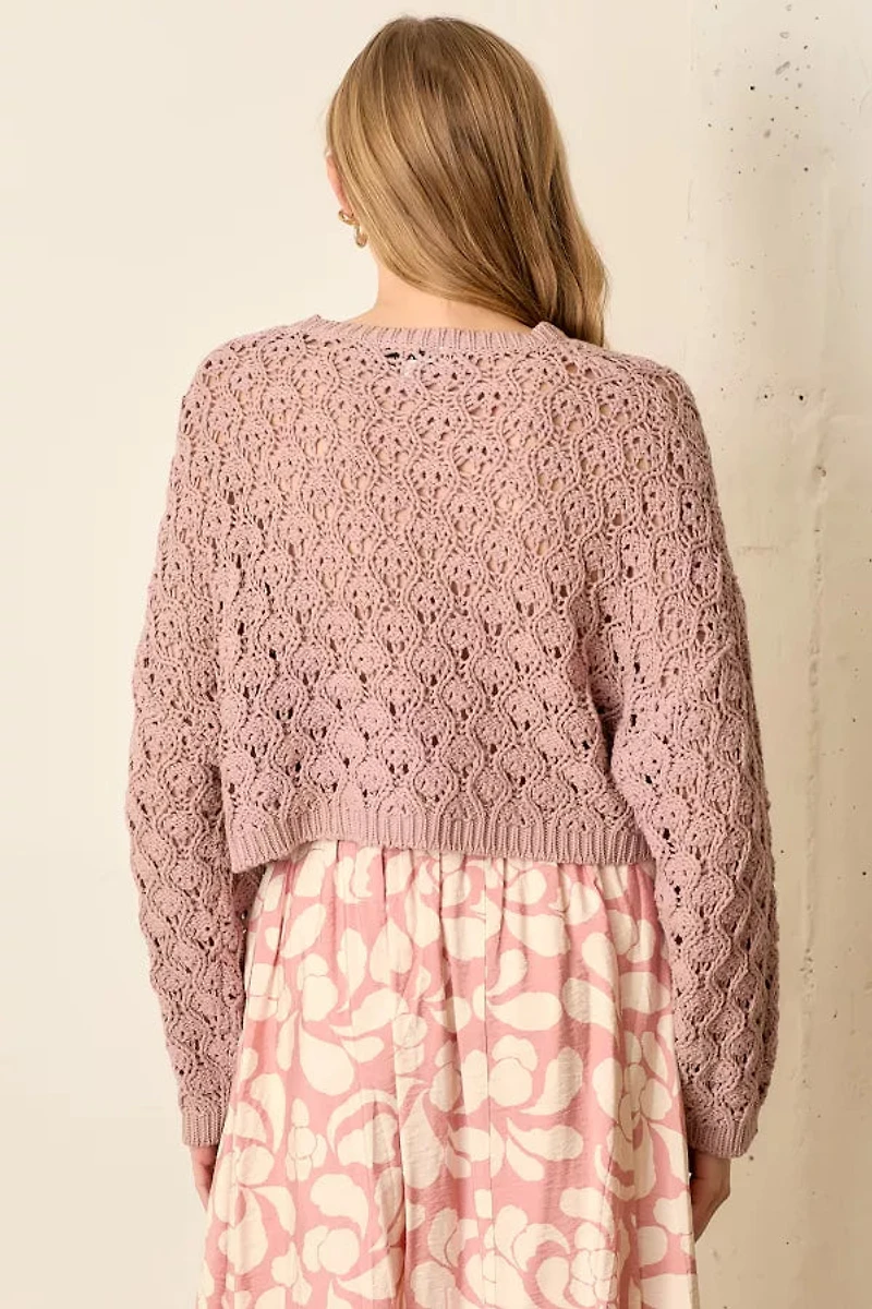 Mauve Pointelle Knit Sweater