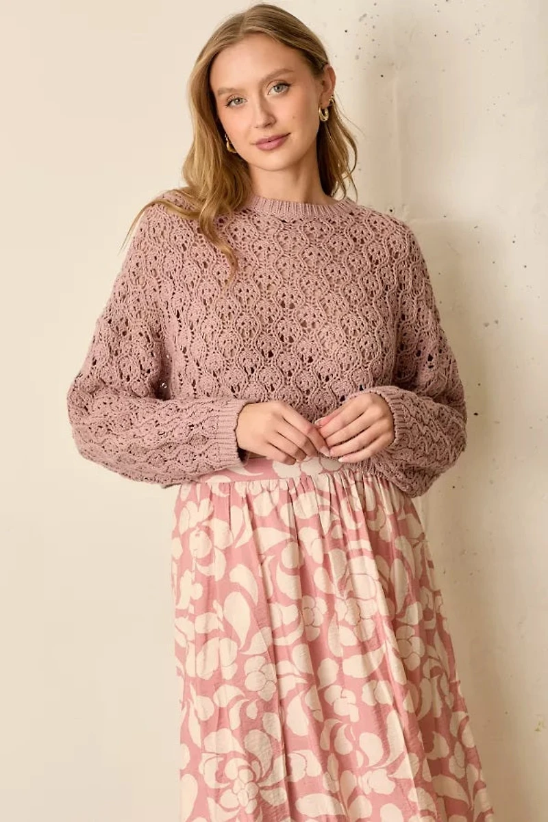 Mauve Pointelle Knit Sweater