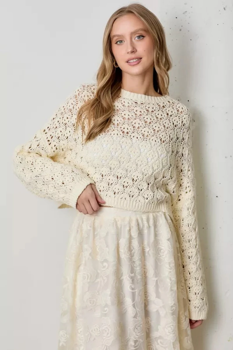 Ivory Pointelle Knit Sweater