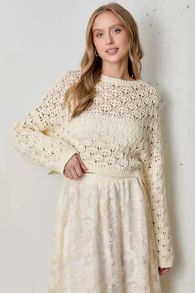 Ivory Pointelle Knit Sweater