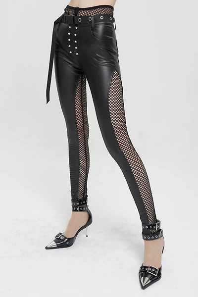 Faux Leather Pants Fishnet Waistband