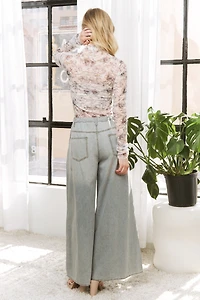 Denim Wide Leg Opening Pants With Drawstring