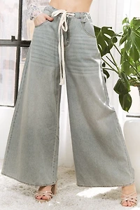 Denim Wide Leg Opening Plus Pants With Draw String