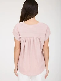 Plus Stripe Pocket Detail Half Button Down Top