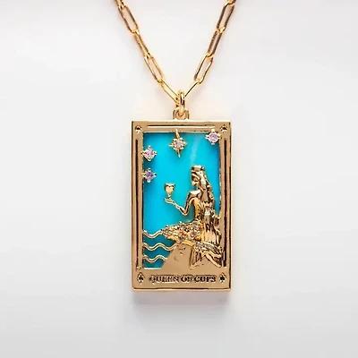 Tarot Card Necklace Queen of Cups- Steel Hand Made