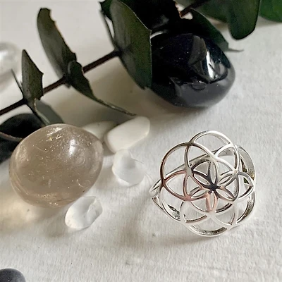 Gaia Flower Of Life Ring Size 6 Silver