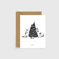 Raccoon Holiday Tree Mischief (Black and White) Card