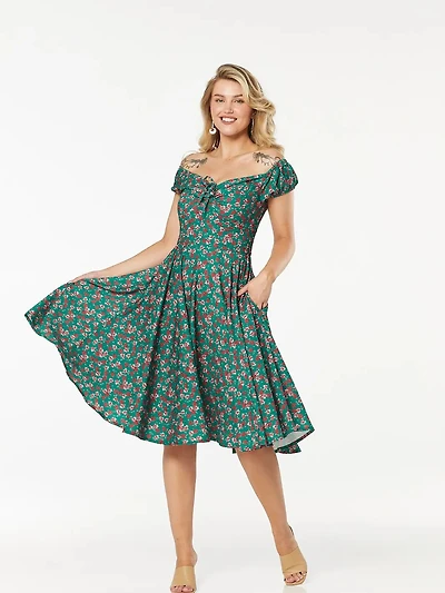 Green Plus Sophia Off-Shoulder Fit&Flare Swing Dress