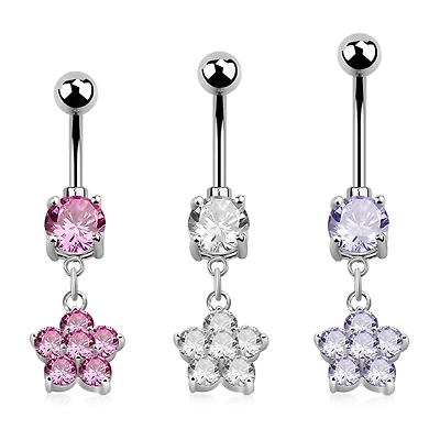 Flower Round Prong CZs Navel