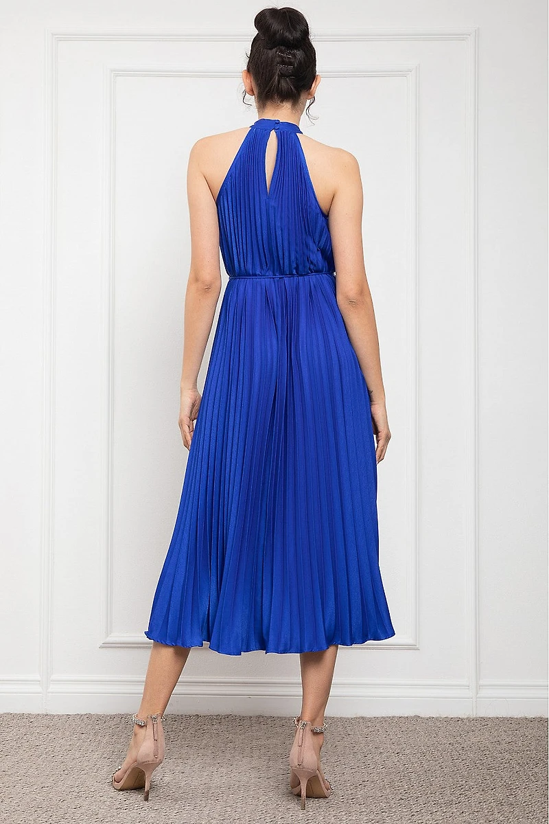 Pleated Halter Neck Midi Dress
