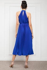 Pleated Halter Neck Midi Dress