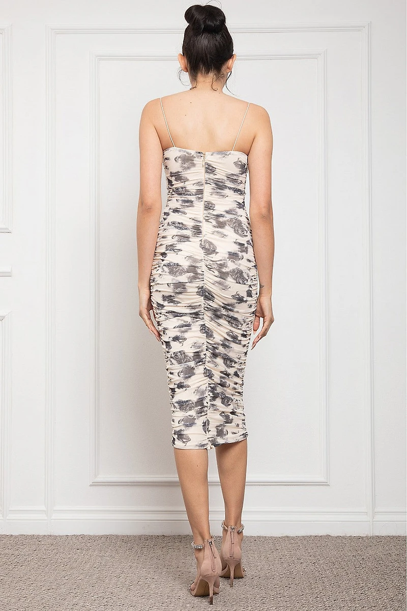 Spaghetti Strap Ruffled Rouched Midi Dress