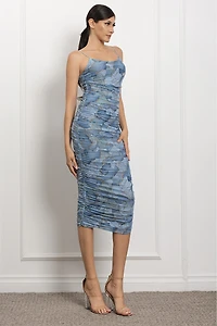 Spaghetti Strap Ruched Midi Dress