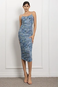 Spaghetti Strap Ruched Midi Dress