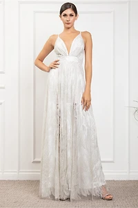 Deep V Neck Sequin Open Back Glitter Maxi Dress