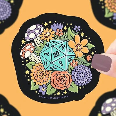 D20 Flower Dice Vinyl Sticker