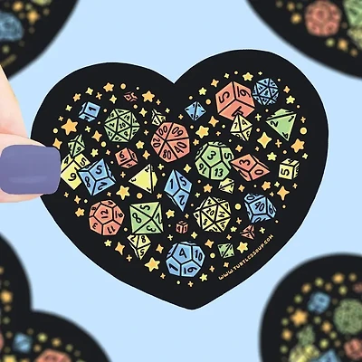 Heart Dice, D20, Vinyl Sticker