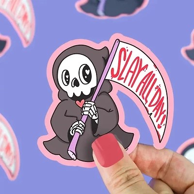 Slay All Day Cute Grim Reaper Sticker