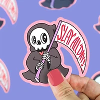 Slay All Day Cute Grim Reaper Sticker
