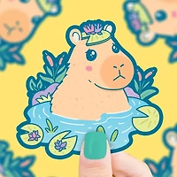 Capybara Pond Animal Springtime Cute Vinyl Sticker