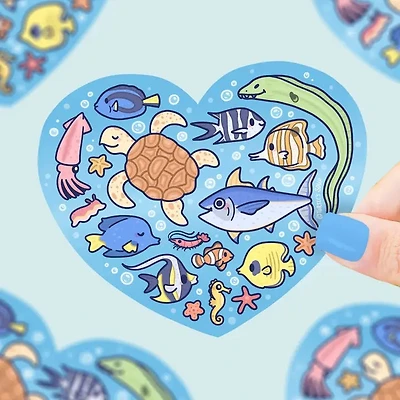 Ocean Animal Heart Turtle Fish Eel Octopus Vinyl Sticker