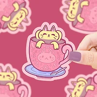 Kittea Cat Bathing Hot Tea Vinyl Sticker