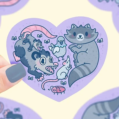 Stink Trash Heart Opossum Raccoon Vinyl Sticker