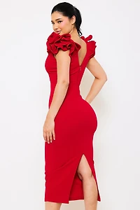 Ruffle Detail Shoulder Midi Dress