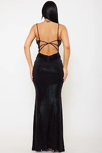 Rhinestone Slim Cowlneck Maxi Dress