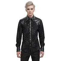 Pleather Print Button Up W Chain Shirt
