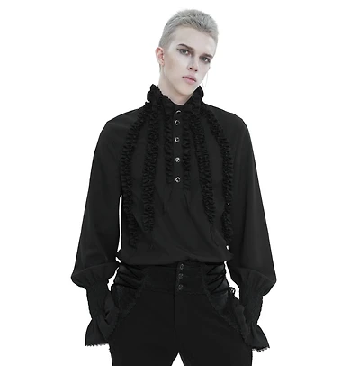 High Collar Ruffle Row Gothic Shirt Plus