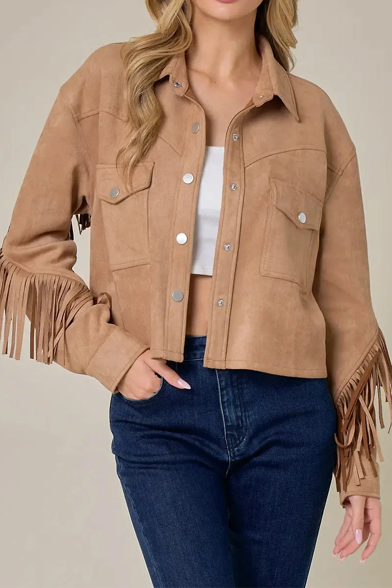 Button Down Suede Finge Jacket