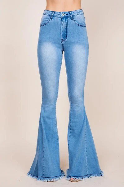 Plus Washed Flared Denim With Fringe
