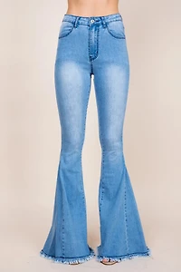 Plus Washed Flared Denim With Fringe