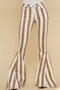 Striped Taupe/Rust Bell Bottom Jeans