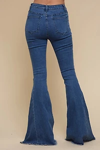 Fringed Bell Bottom Denim Midtone Blue