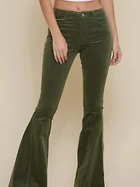 Olive Corduroy Flares With Distressed Hem