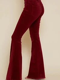 Wine Soft Corduroy Flares With Distressed Hem