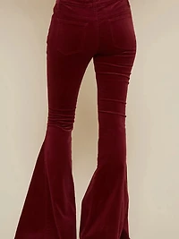 Wine Soft Corduroy Flares With Distressed Hem