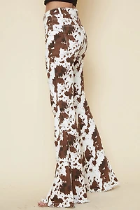 Ivory Brown Cow Print Flares