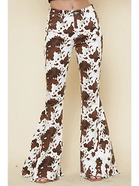 Ivory Brown Cow Print Flares