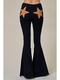 Black Back Suede Star Flare Jeans
