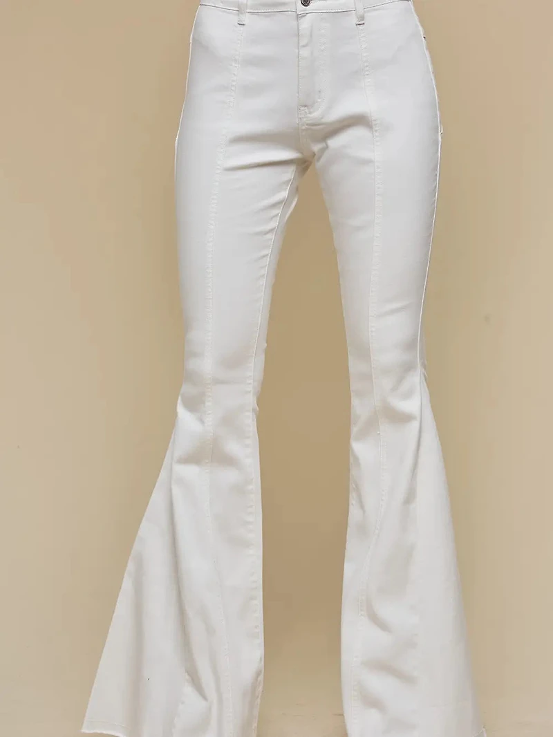 Ivory Brown Back Suede Star Bell Bottoms Denim
