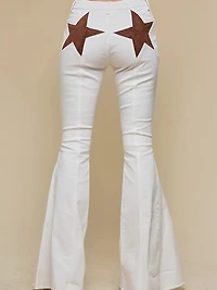 Ivory Brown Back Suede Star Bell Bottoms Denim
