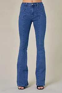 Front Star Detail Bell Bottom Jeans