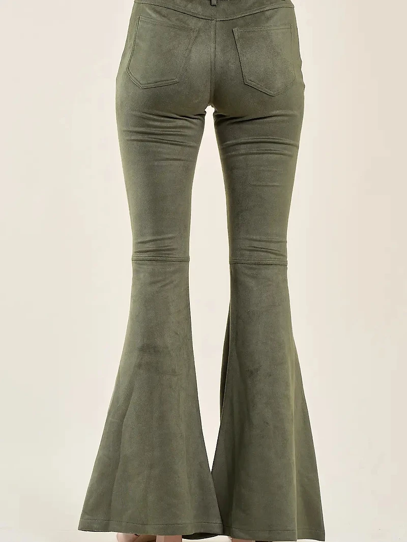 Olive Suede Boot Cut Pants