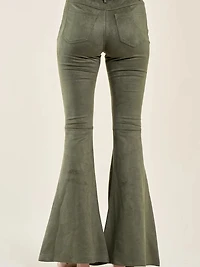 Olive Suede Boot Cut Pants